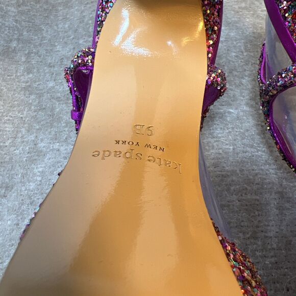 Kate Spade Rainbow Glitter Bow Miya Platform Open Toe Heels Size 9B NWOT - Picture 6 of 10